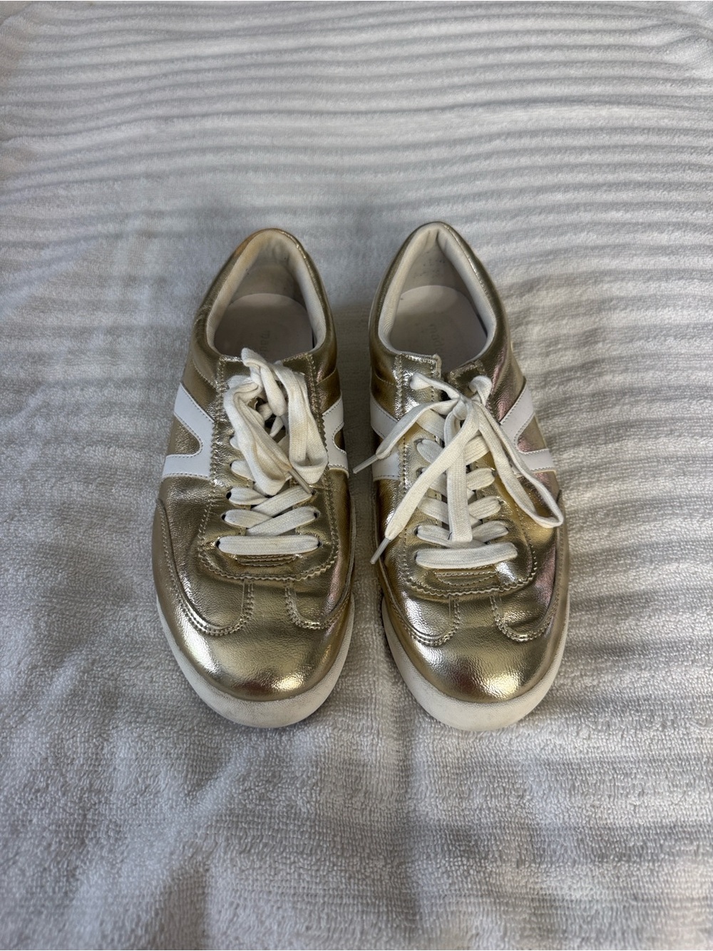 Madden Girl Metallic Gold and White Lace-Up Sneakers